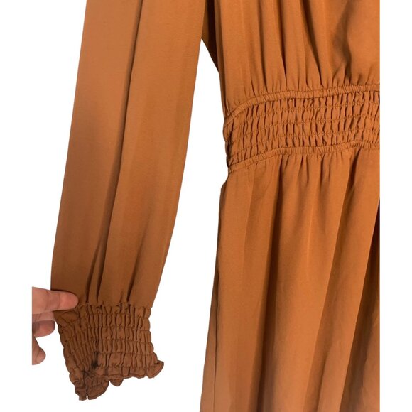 BAR III + Becca Tilley Brown Long Sleeve Smocked Waist Mini-Length Dress Large - Picture 7 of 11